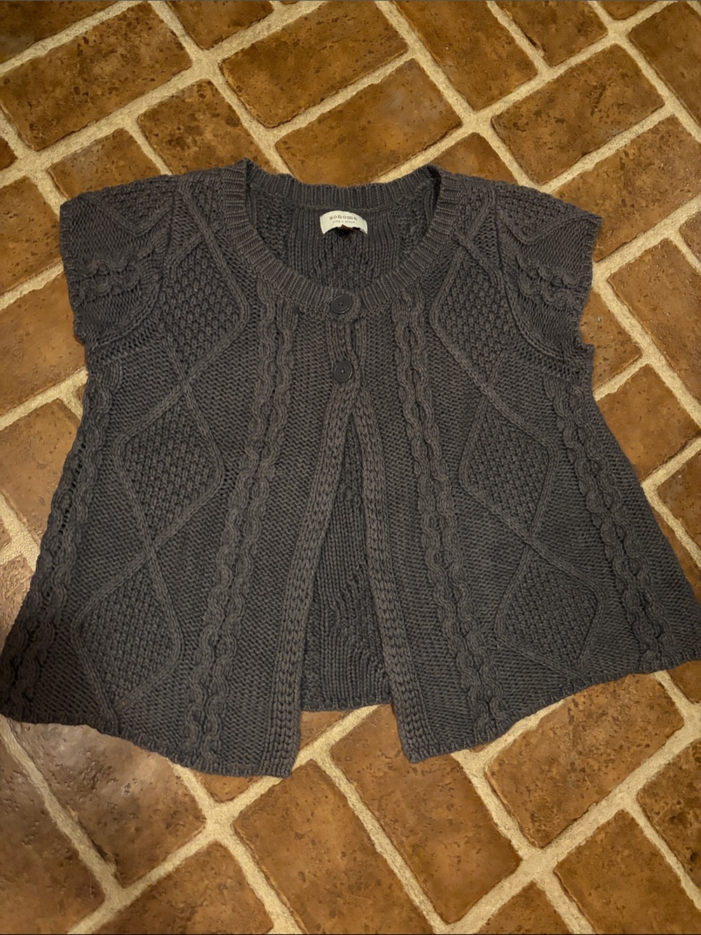 Sonoma Short/Cap Sleeve Cable Knit Cardigan - Charcoal Gray - 2 Buttons